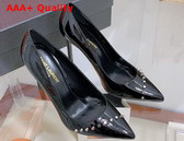 Saint Laurent Anja Pumps in Black Patent Leather Decorated with Metal Studs Replica
