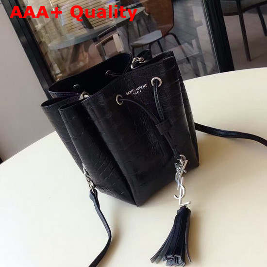 Saint Laurent Anja Small Bucket Bag in Black Crocodile Embossed Calfskin Replica
