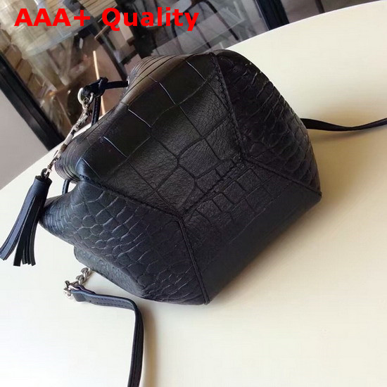 Saint Laurent Anja Small Bucket Bag in Black Crocodile Embossed Calfskin Replica