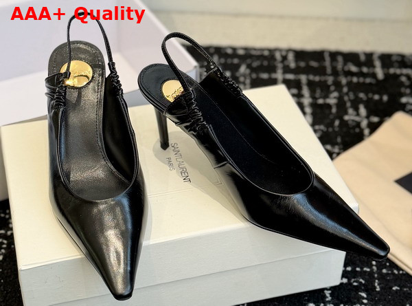 Saint Laurent Anne Marie Slingback Pumps in Black Smooth Leather 841183 Replica
