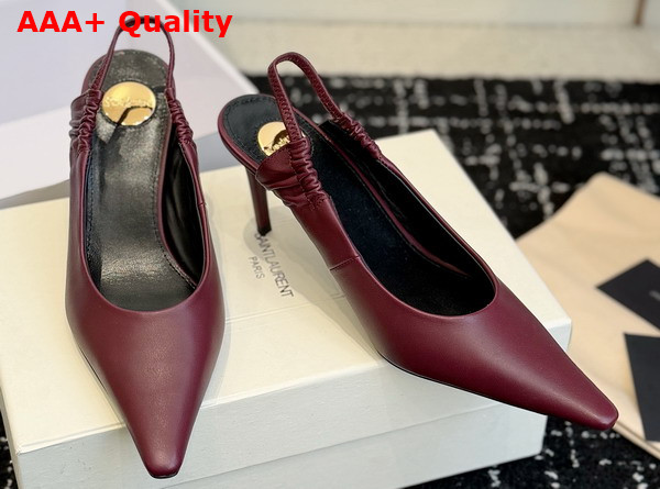 Saint Laurent Anne Marie Slingback Pumps in Brodeaux Smooth Leather 841183 Replica