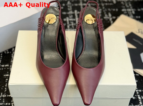 Saint Laurent Anne Marie Slingback Pumps in Brodeaux Smooth Leather 841183 Replica