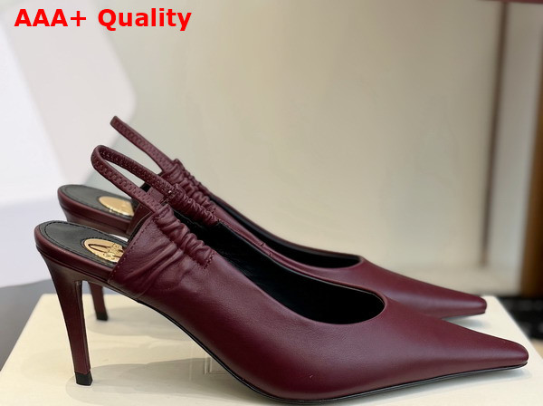 Saint Laurent Anne Marie Slingback Pumps in Brodeaux Smooth Leather 841183 Replica