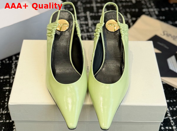 Saint Laurent Anne Marie Slingback Pumps in Lime Smooth Leather 841183 Replica