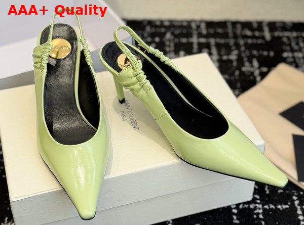 Saint Laurent Anne Marie Slingback Pumps in Lime Smooth Leather 841183 Replica