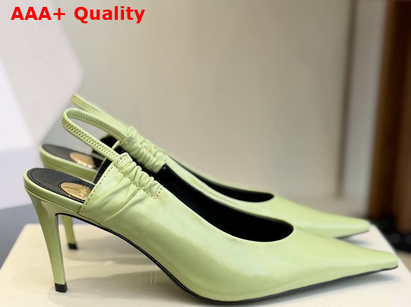 Saint Laurent Anne Marie Slingback Pumps in Lime Smooth Leather 841183 Replica