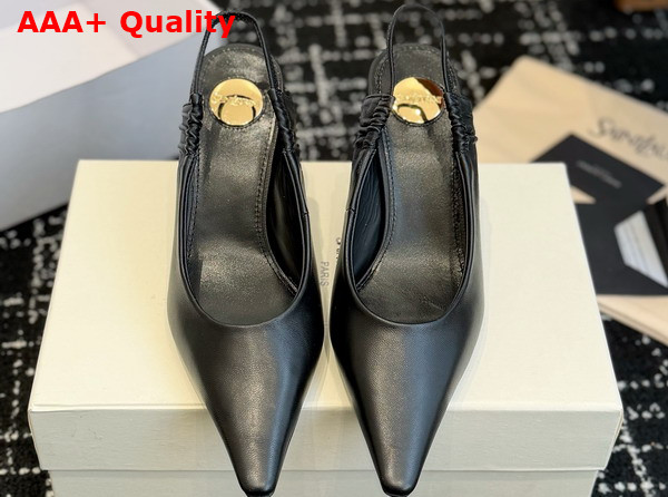 Saint Laurent Anne Marie Slingback Pumps in Smooth Leather Black 841183 Replica