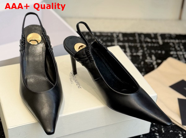 Saint Laurent Anne Marie Slingback Pumps in Smooth Leather Black 841183 Replica