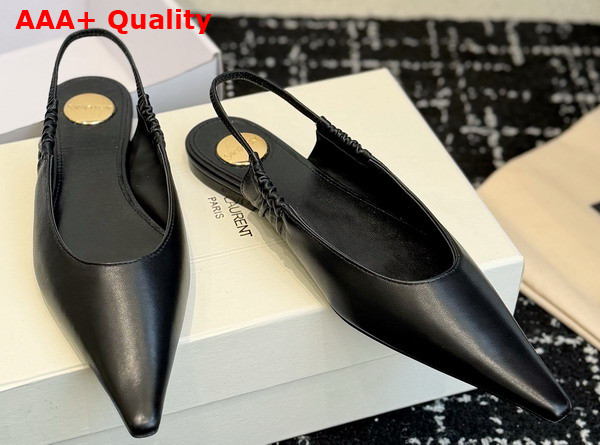 Saint Laurent Anne Marie Slingback Pumps in Smooth Leather Black 841183 Replica