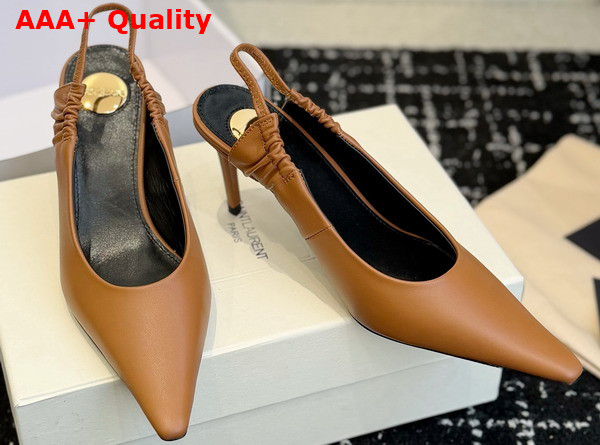 Saint Laurent Anne Marie Slingback Pumps in Smooth Leather Macadamia 841183 Replica