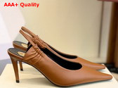 Saint Laurent Anne Marie Slingback Pumps in Smooth Leather Macadamia 841183 Replica