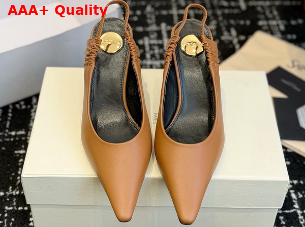Saint Laurent Anne Marie Slingback Pumps in Smooth Leather Macadamia 841183 Replica