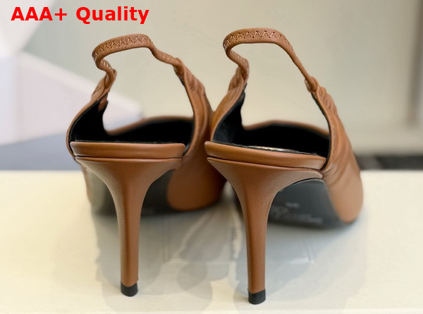 Saint Laurent Anne Marie Slingback Pumps in Smooth Leather Macadamia 841183 Replica