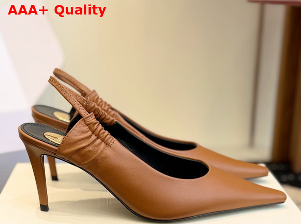 Saint Laurent Anne Marie Slingback Pumps in Smooth Leather Macadamia 841183 Replica