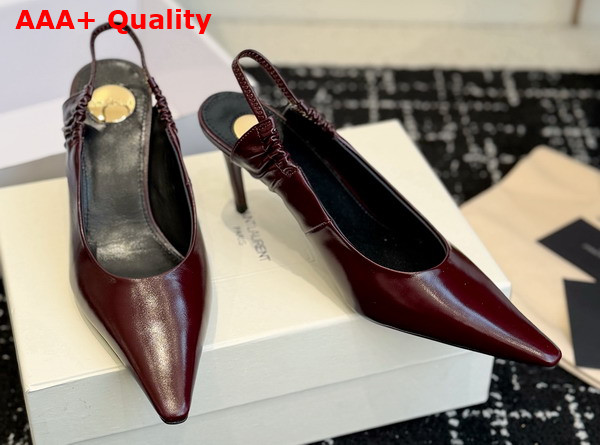 Saint Laurent Anne Marie Slingback Pumps in Vintage Bordeaux Smooth Leather 841183 Replica