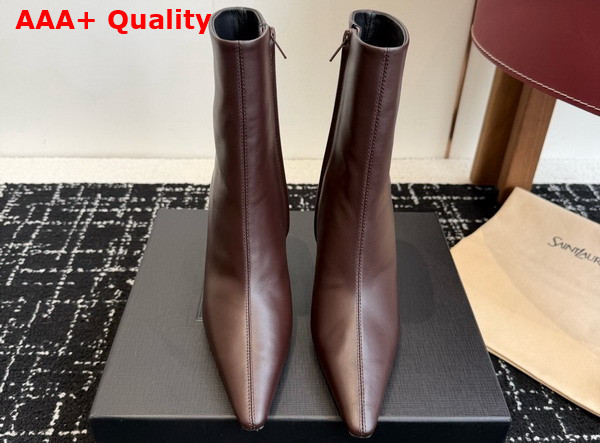 Saint Laurent Ashley Booties in Bordeaux Smooth Leather Replica