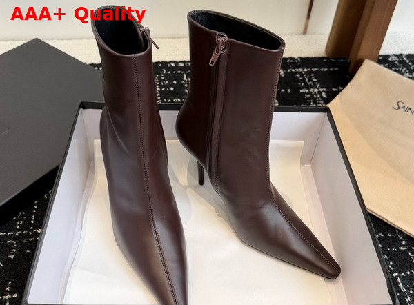 Saint Laurent Ashley Booties in Bordeaux Smooth Leather Replica