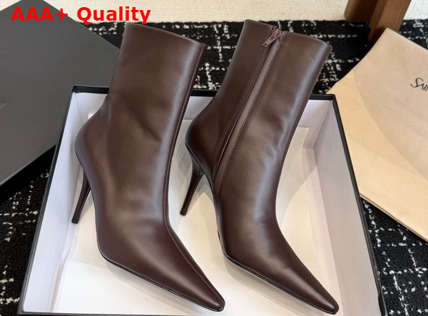 Saint Laurent Ashley Booties in Bordeaux Smooth Leather Replica