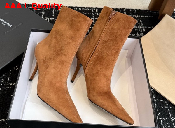 Saint Laurent Ashley Booties in Dark Havana Suede Leather Replica
