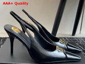Saint Laurent Babylone Breteuil Slingback Pumps in Smooth Leather Black Replica