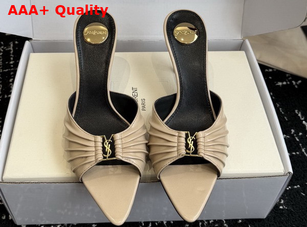 Saint Laurent Babylone Mules in Beige Smooth Leather Replica