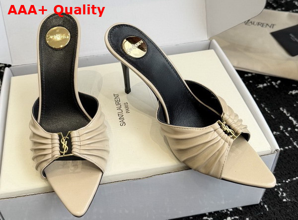 Saint Laurent Babylone Mules in Beige Smooth Leather Replica