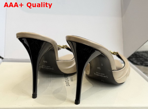 Saint Laurent Babylone Mules in Beige Smooth Leather Replica