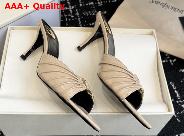 Saint Laurent Babylone Mules in Beige Smooth Leather Replica