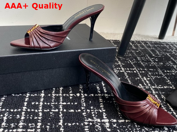 Saint Laurent Babylone Mules in Bordeaux Smooth Leather Replica