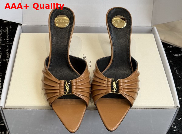 Saint Laurent Babylone Mules in Brown Smooth Leather Replica