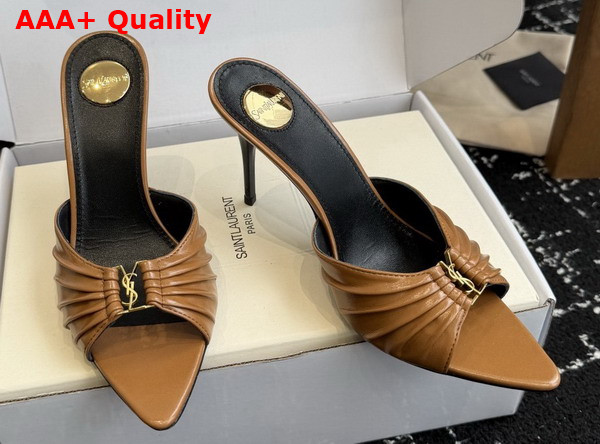 Saint Laurent Babylone Mules in Brown Smooth Leather Replica