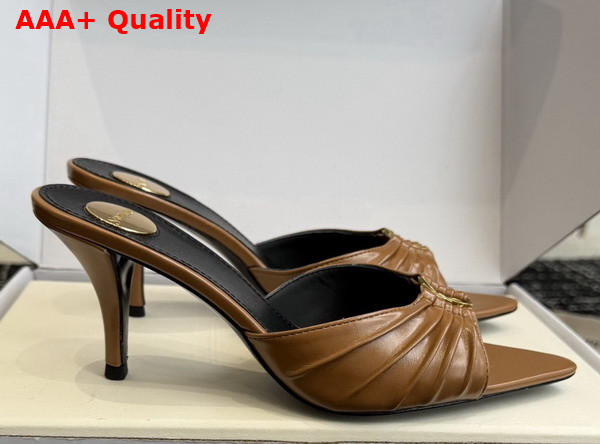 Saint Laurent Babylone Mules in Brown Smooth Leather Replica