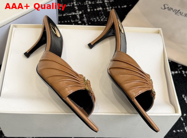 Saint Laurent Babylone Mules in Brown Smooth Leather Replica