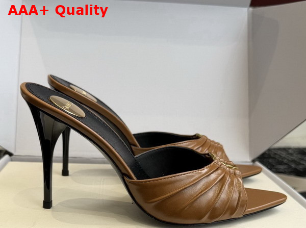 Saint Laurent Babylone Mules in Brown Smooth Leather Replica