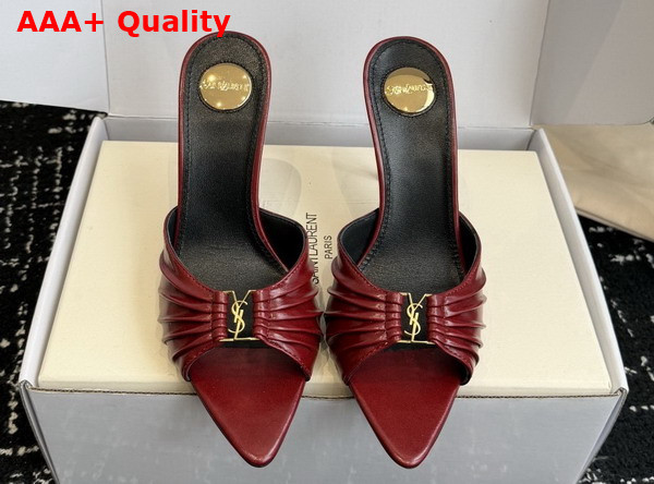 Saint Laurent Babylone Mules in Burgundy Smooth Leather Replica