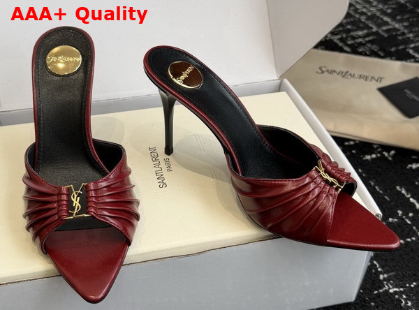 Saint Laurent Babylone Mules in Burgundy Smooth Leather Replica