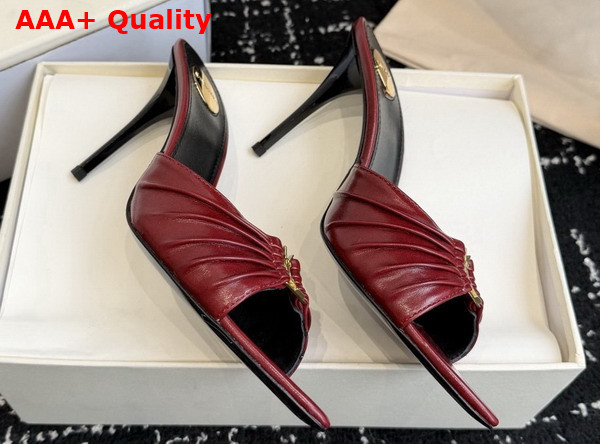 Saint Laurent Babylone Mules in Burgundy Smooth Leather Replica