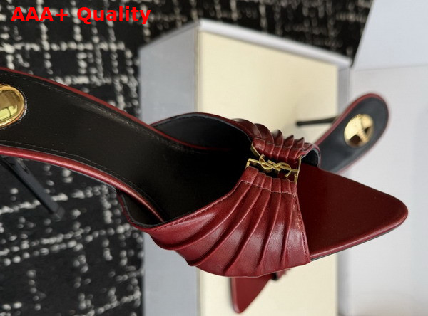 Saint Laurent Babylone Mules in Burgundy Smooth Leather Replica