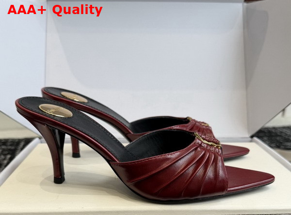 Saint Laurent Babylone Mules in Burgundy Smooth Leather Replica