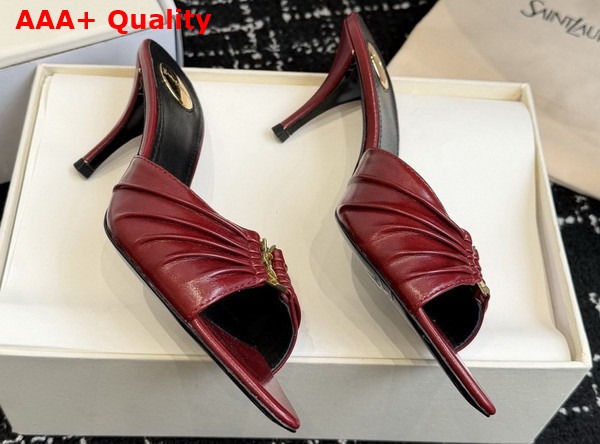 Saint Laurent Babylone Mules in Burgundy Smooth Leather Replica