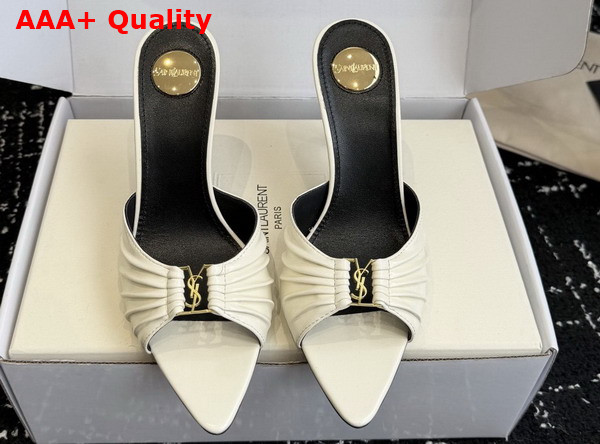 Saint Laurent Babylone Mules in White Smooth Leather Replica