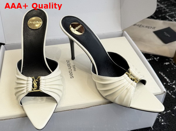 Saint Laurent Babylone Mules in White Smooth Leather Replica