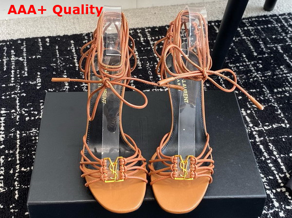 Saint Laurent Babylone Sandals in Tan Smooth Leather Replica