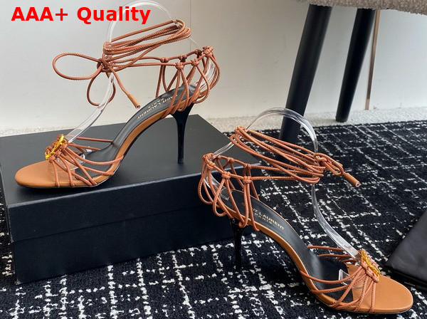 Saint Laurent Babylone Sandals in Tan Smooth Leather Replica