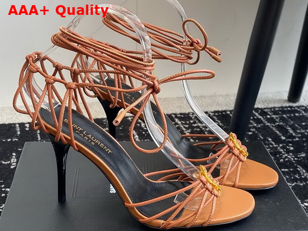 Saint Laurent Babylone Sandals in Tan Smooth Leather Replica