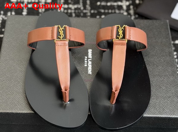 Saint Laurent Babylone Slides in Amber Smooth Leather Replica