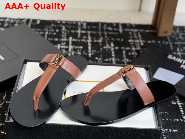 Saint Laurent Babylone Slides in Amber Smooth Leather Replica