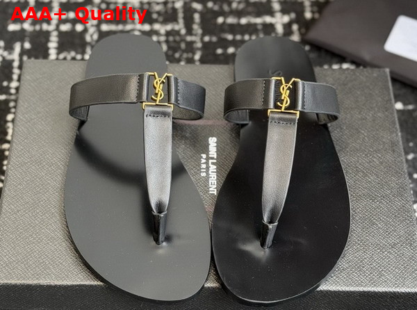 Saint Laurent Babylone Slides in Black Smooth Leather Replica