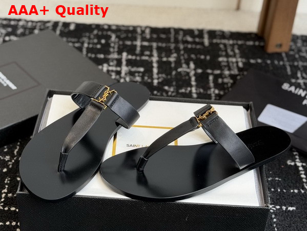 Saint Laurent Babylone Slides in Black Smooth Leather Replica