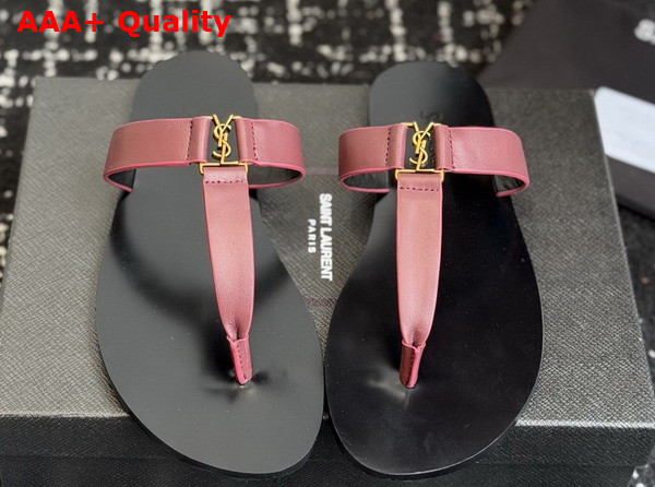 Saint Laurent Babylone Slides in Burgundy Smooth Leather Replica